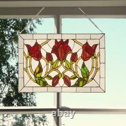 Elegant Floral Vine Suncatcher Window Panel in Tiffany-Style Stained Glass 24x16