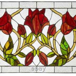 Elegant Floral Vine Suncatcher Window Panel in Tiffany-Style Stained Glass 24x16