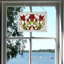 Elegant Floral Vine Suncatcher Window Panel in Tiffany-Style Stained Glass 24x16