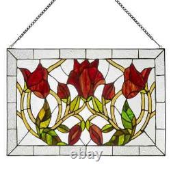 Elegant Floral Vine Suncatcher Window Panel in Tiffany-Style Stained Glass 24x16