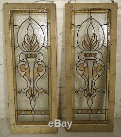Elegant Pair of Vintage Antique Stained Glass Window Panels (2117)NS