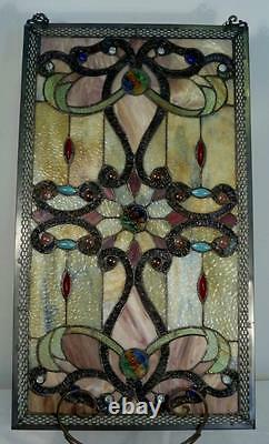 Elegant Tiffany Stained Glass Metal-Weave Border Window Panel, 26 x 15