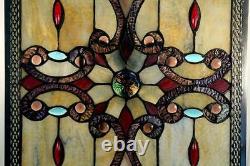 Elegant Tiffany Stained Glass Metal-Weave Border Window Panel, 26 x 15