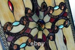 Elegant Tiffany Stained Glass Metal-Weave Border Window Panel, 26 x 15