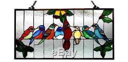 Enamelled Birds of a Feather Stained Glass Tiffany Style Window Panel