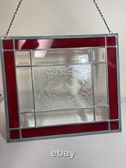 Etched Bevel Stained Glass Panel Window Birds Handcrafted By Hen-Lee Chicago