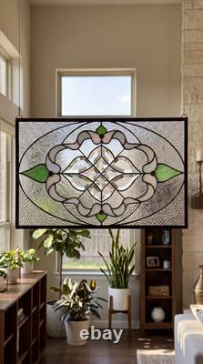 Exquisite Victorian-style stained glass panel, meticulously crafted with iridesc