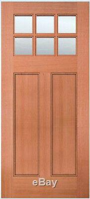 Exterior Entry Mahogany Craftsman Flat Panel Solid Stain Grade 6 Lite Wood Doors