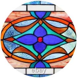 Extra Large Blue Victorian Stained Glass Transom Window Panel 30 X 12