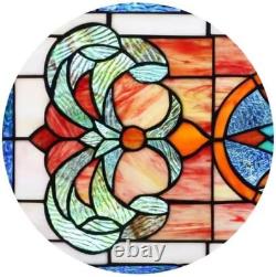 Extra Large Blue Victorian Stained Glass Transom Window Panel 30 X 12