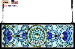 Extra Large Blue Victorian Stained Glass Transom Window Panels 30 x 10 FREESHIP