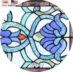 Extra Large Blue Victorian Stained Glass Transom Window Panels 30 x 10 FREESHIP