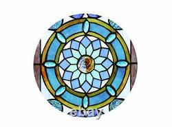 Extra Large Horizontal 35 Inch Blue Victorian Stained Glass Window Panels