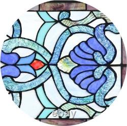 Extra Large Horizontal Blue Victorian Stained Glass Window Panels Hanging Transo