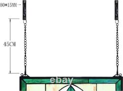 Extra Large Horizontal Blue Victorian Stained Glass Window Panels Hanging Transo