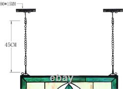 Extra Large Horizontal Blue Victorian Stained Glass Window Panels Hanging Transo