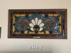 Extra Large Stained Glass Transom Window Panel 36 X 18 1890 Framed with Hooks