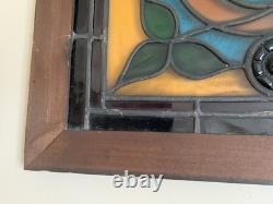 Extra Large Stained Glass Transom Window Panel 36 X 18 1890 Framed with Hooks