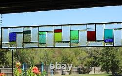 Extra long Sidelight/Transom Beveled Stained Glass Window Panel-45.5x8.5