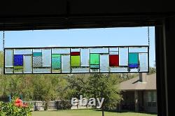 Extra long Sidelight/Transom Beveled Stained Glass Window Panel-45.5x8.5