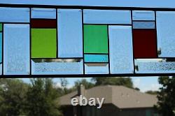 Extra long Sidelight/Transom Beveled Stained Glass Window Panel-45.5x8.5