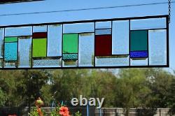 Extra long Sidelight/Transom Beveled Stained Glass Window Panel-45.5x8.5