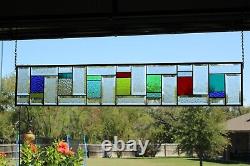 Extra long Sidelight/Transom Beveled Stained Glass Window Panel-45.5x8.5