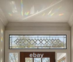 Extra-long clear beveled stained glass panel transom sidelight, measuring 48.75