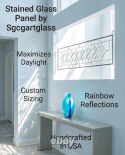 Extra-long clear beveled stained glass panel transom sidelight, measuring 48.75