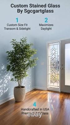 Extra-long clear beveled stained glass panel transom sidelight, measuring 48.75