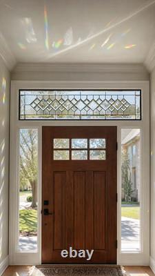 Extra-long clear beveled stained glass panel transom sidelight, measuring 48.75
