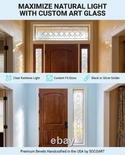 Extra-long clear beveled stained glass panel transom sidelight, measuring 48.75