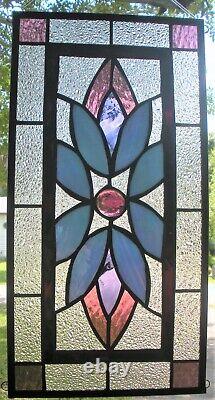 FLOWER POWER 19-1/2 x 10 real stained glass window panel hangs 2 ways