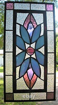 FLOWER POWER 19-1/2 x 10 real stained glass window panel hangs 2 ways