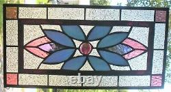 FLOWER POWER 19-1/2 x 10 real stained glass window panel hangs 2 ways