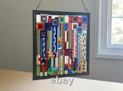 FRANK LLOYD WRIGHT Saguaro Forms & Cactus Flowers Stained Glass Panel with Chain