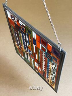 FRANK LLOYD WRIGHT Saguaro Forms & Cactus Flowers Stained Glass Panel with Chain