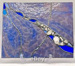 Fine Art Stained Glass Panel 12x10- Textured Cobalt Vitreous Paris Map Brutalist