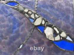 Fine Art Stained Glass Panel 12x10- Textured Cobalt Vitreous Paris Map Brutalist