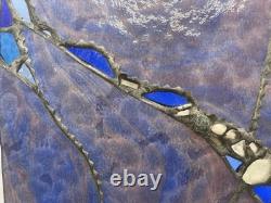 Fine Art Stained Glass Panel 12x10- Textured Cobalt Vitreous Paris Map Brutalist