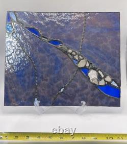 Fine Art Stained Glass Panel 12x10- Textured Cobalt Vitreous Paris Map Brutalist