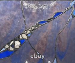 Fine Art Stained Glass Panel 12x10- Textured Cobalt Vitreous Paris Map Brutalist