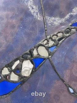 Fine Art Stained Glass Panel 12x10- Textured Cobalt Vitreous Paris Map Brutalist