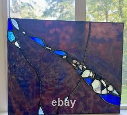 Fine Art Stained Glass Panel 12x10- Textured Cobalt Vitreous Paris Map Brutalist