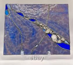 Fine Art Stained Glass Panel 12x10- Textured Cobalt Vitreous Paris Map Brutalist