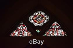 + Fine Older German Stained Glass Church Window, Crown of Thorns + 3 Panels +