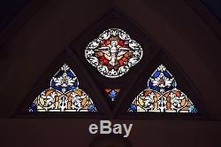 + Fine Older German Stained Glass Church Window, The Holy Spirit + 3 Panels +