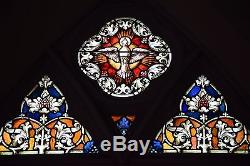 + Fine Older German Stained Glass Church Window, The Holy Spirit + 3 Panels +