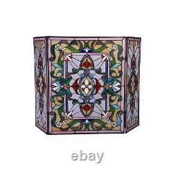 Fireplace Screen Tiffany Style Stained Glass 3-Panel 28in H x 44in W