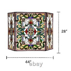 Fireplace Screen Tiffany Style Stained Glass 3-Panel 28in H x 44in W